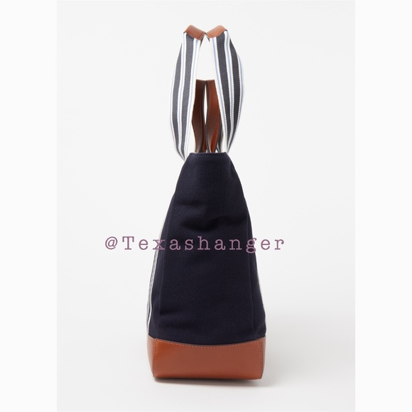NWT Lauren Ralph Lauren Lora Stripe Detail Canvas Tote Bag Navy - Picture 8 of 16